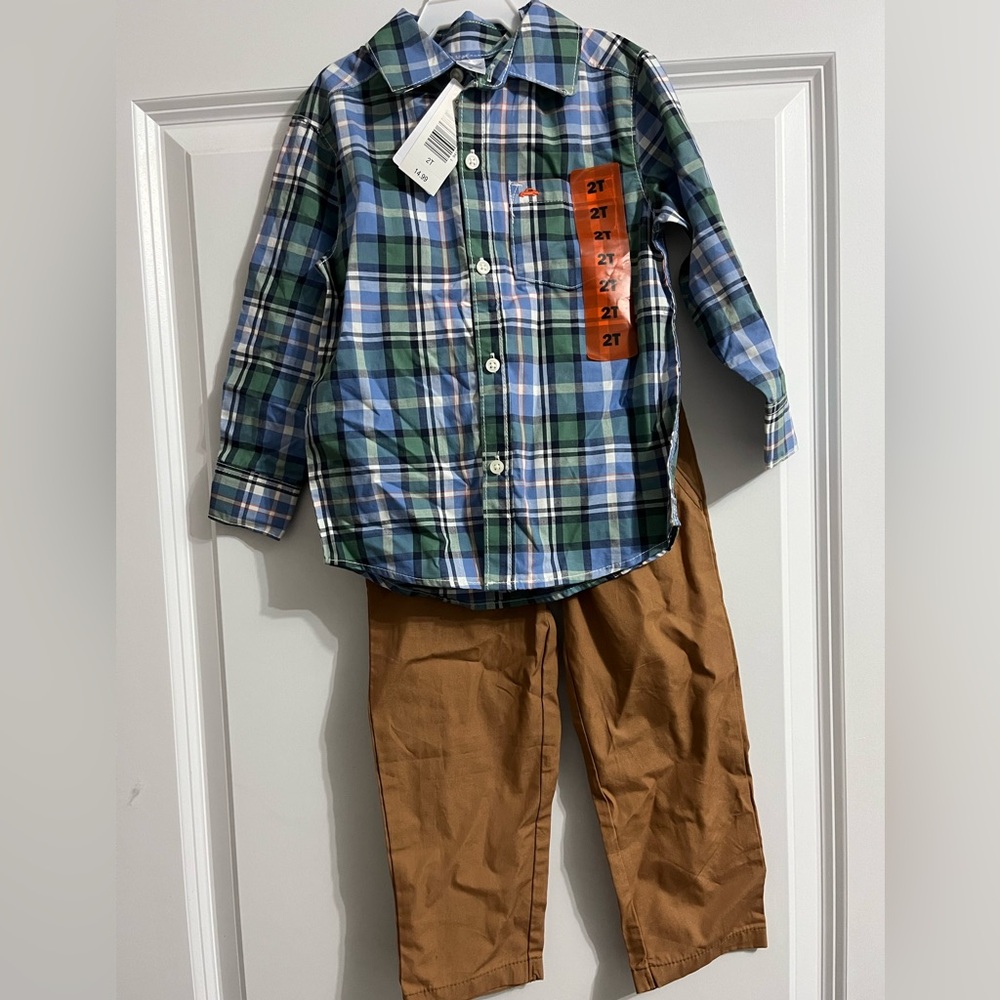 Plaid Button-Up Shirt and Brown Pants Set Carter’s Size 2T
